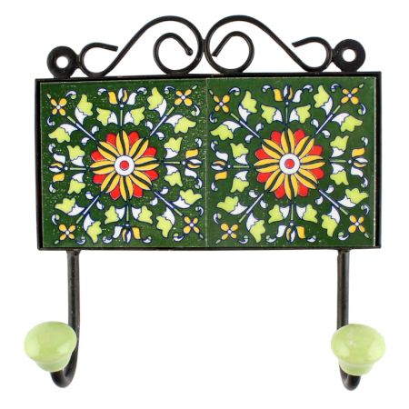 Forest Green Wheel Flower Ceramic Tile Hook